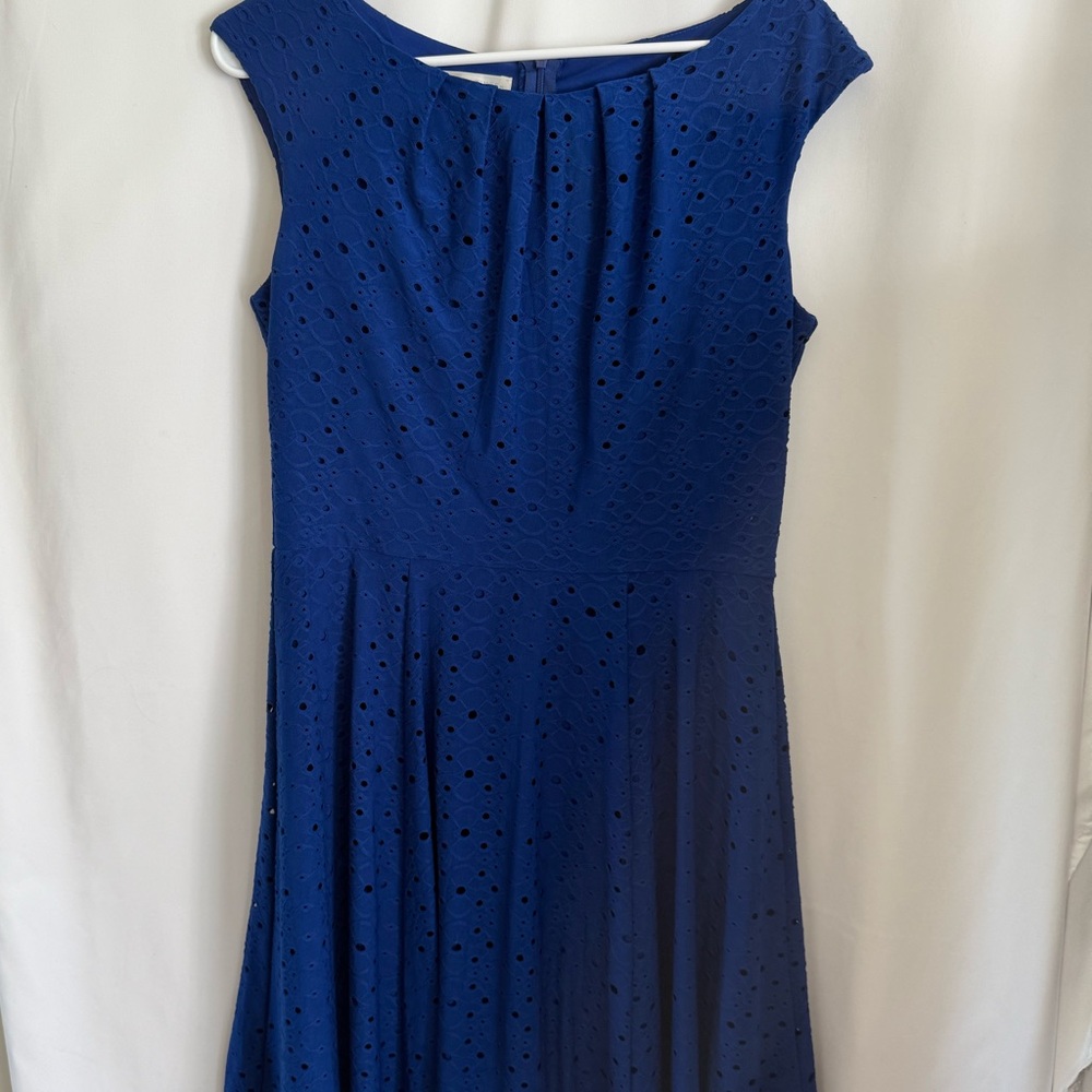 London Times Royal Blue Eyelet Midi Dress
